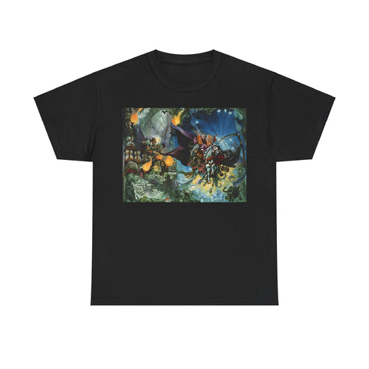 Discworld Mort Graphic Unisex T-Shirt in elegant black, showcasing vivid artwork from Mort by Terry Pratchett, a luxurious tee for literary enthusiasts who appreciate fine craftsmanship.