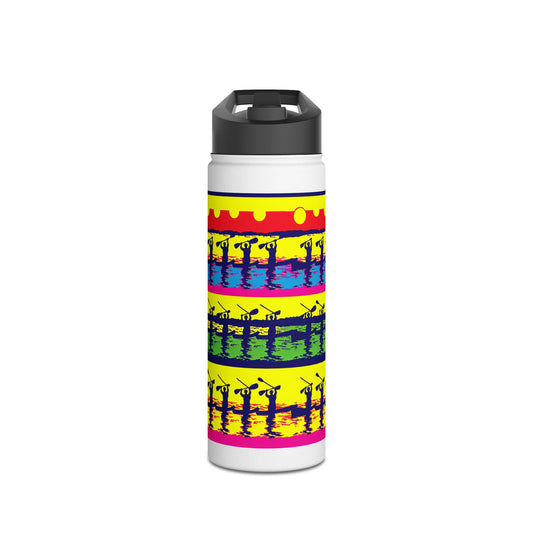 Elegant Fantasy Paddleboarding Stainless Steel Water Bottle showcasing a colourful design of paddleboarders, perfect for stylish hydration during outdoor adventures.