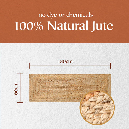 Second Nature Online - DHAKA Jute Area Rug | 100% Natural Fiber | Hand Woven | Ethical Trade | Eco-Friendly (Rectangle - 60 x 180 cm)