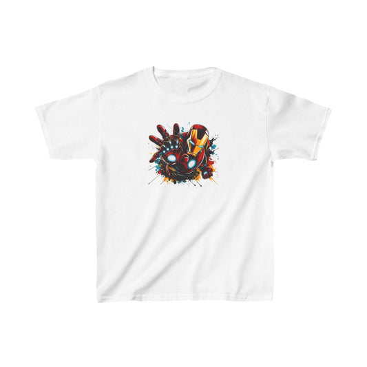 Luxury Child's Unleash Your Inner Hero: Iron Man Graphic Unisex Tee Shirt showcasing an iconic Iron Man illustration on a pristine white background.