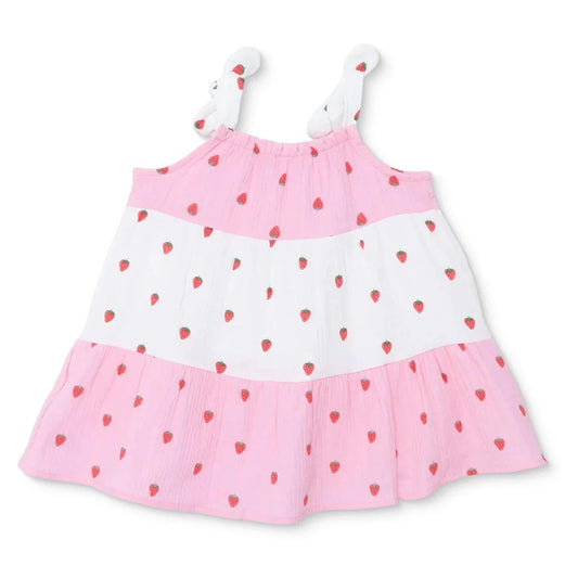 HelloBaby Girls Dress Buttoned Berry Belle Crew Neck Short Sleeve - Pink Printed