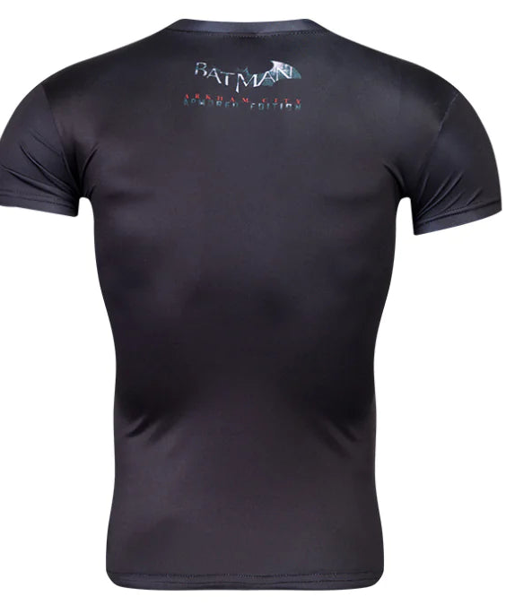 Elegant back view of the Batman Gym Shirt, featuring subtle branding and a sleek silhouette perfect for modern fitness adventures.
