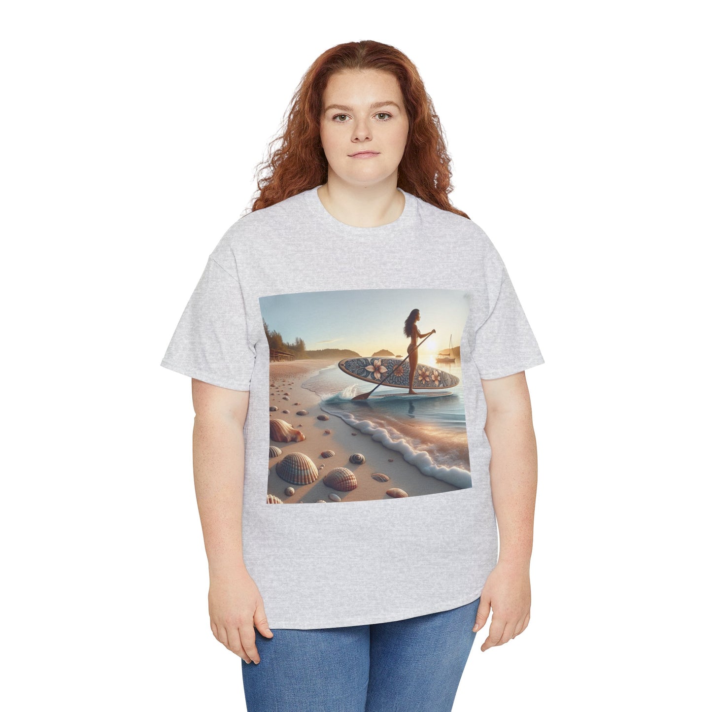 Luxurious Delightfull Paddle Board T-Shirt displayed in an outdoor setting, symbolising the adventurous spirit of nature lovers, crafted by Dazzling Dreams Studio for ultimate comfort.