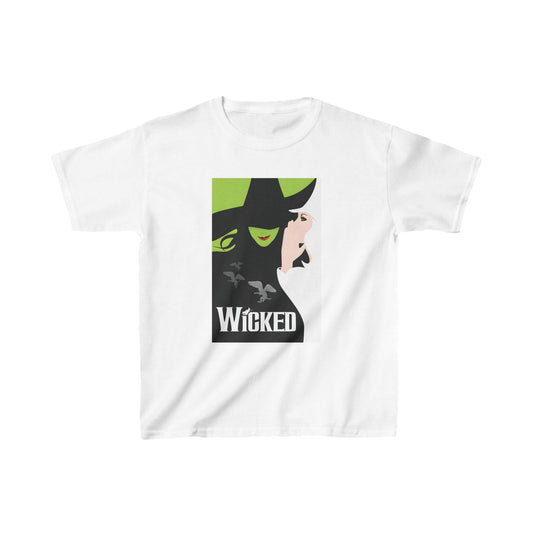 Unisex Kids Wicked Movie Cotton T-Shirt Tee in white featuring an iconic graphic design inspired by the Wicked movie.