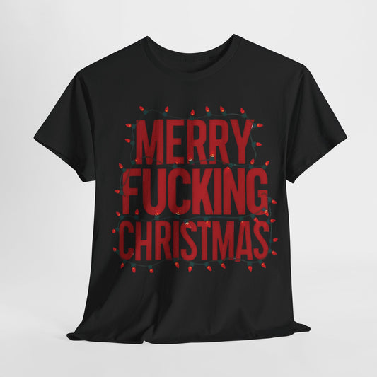 Merry Christmas Graphic T-Shirt Urban Unisex Cotton Tee in black, featuring bold red lettering and festive Christmas lights design, perfect for holiday celebrations.