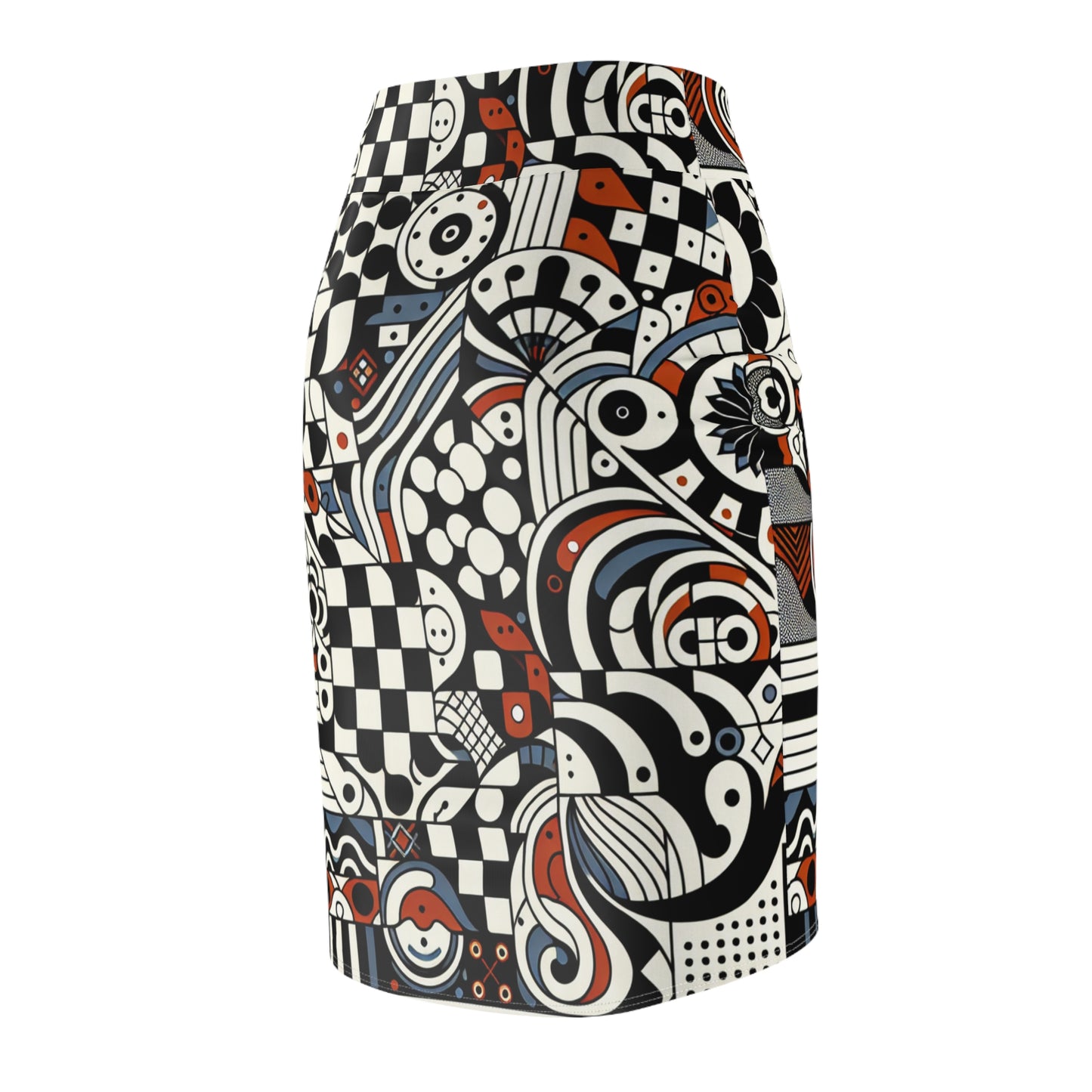 Andrea Bellecci Vibrant Checkerboard Pencil Skirt accentuating a chic combination of striking patterns and organic designs, perfect for making a stylish impression.