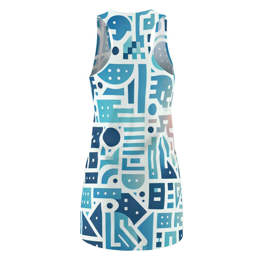 Close-up view of the artistic silhouette design of the Elara Sinclair Pastel Blue Gradation Dress, highlighting its unique patterns and textures.