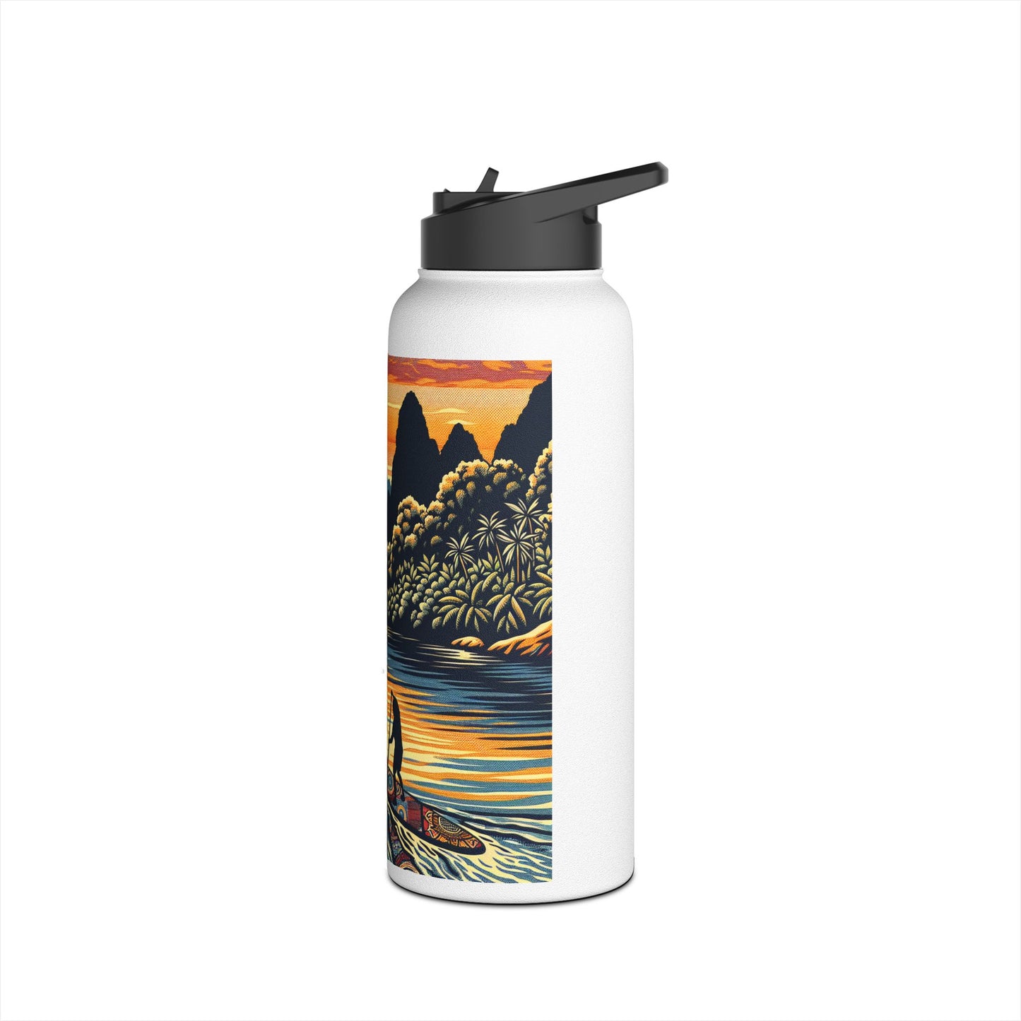 Chic Fantasy Paddleboarding Stainless Steel Water Bottle with a captivating paddleboarding scene, perfect for stylish hydration on your adventures.