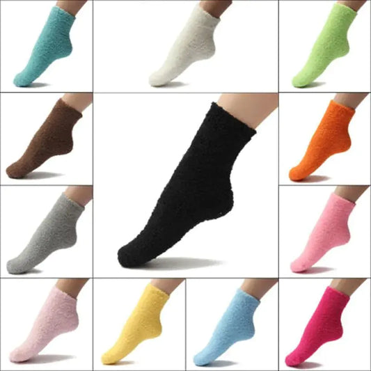 Women's Bed Socks Pure Color Fluffy Warm Winter Christmas collection showcasing a variety of vibrant colours, perfect for adding a touch of luxury to your loungewear.