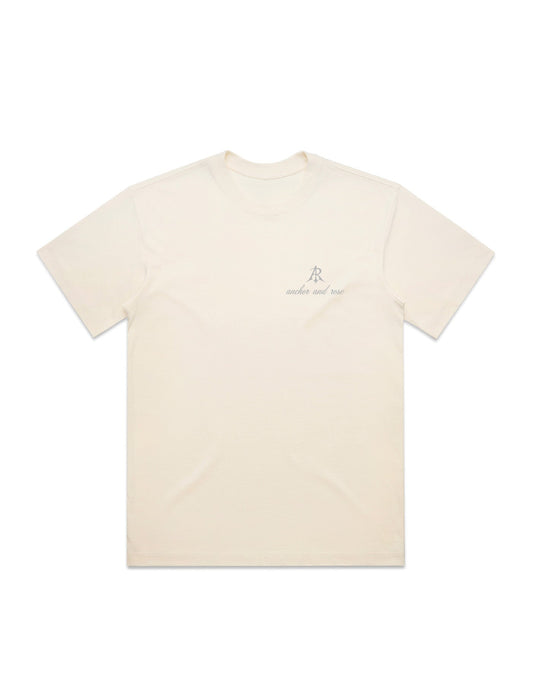Elegant oversized fit t-shirt with a wide neck, perfect for a luxurious casual look, made by Anchor and Rose Apparel in premium 100% combed cotton.