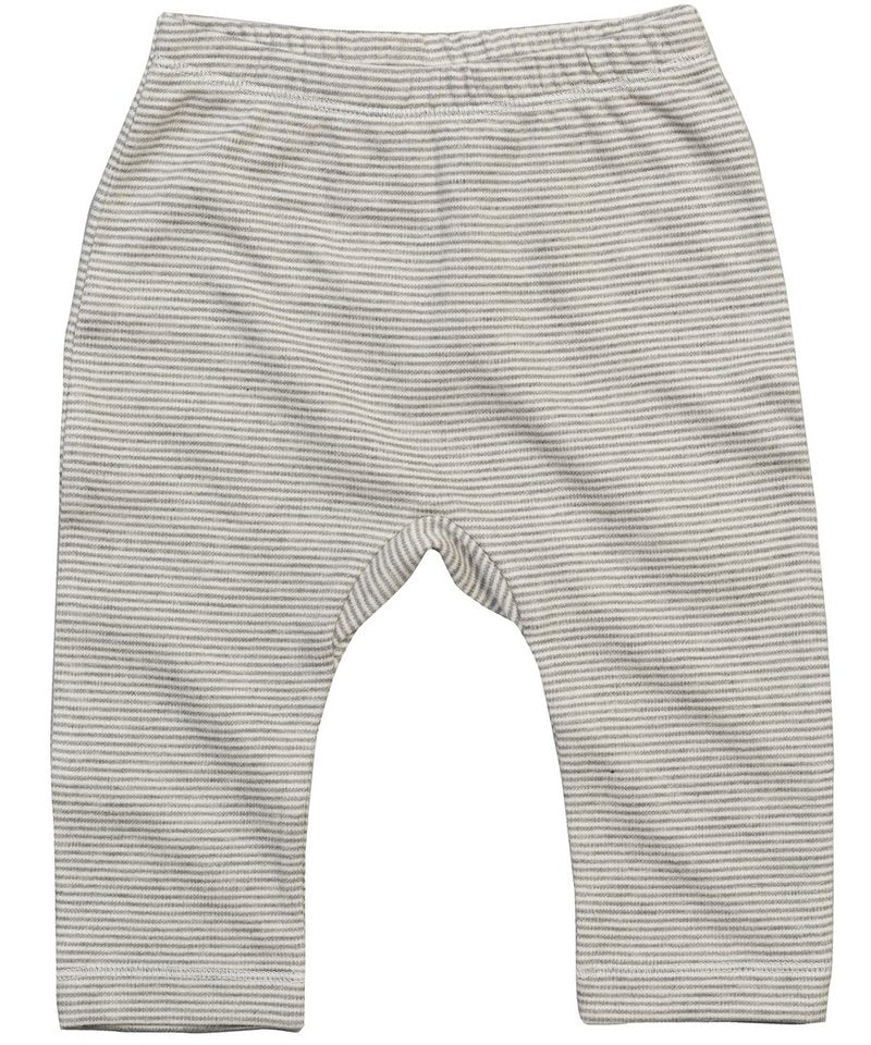 Stylish Luxury Organic Cotton Baby Stripy Jersey Leggings displayed in Heather Grey Melange, perfect for modern baby wardrobes.