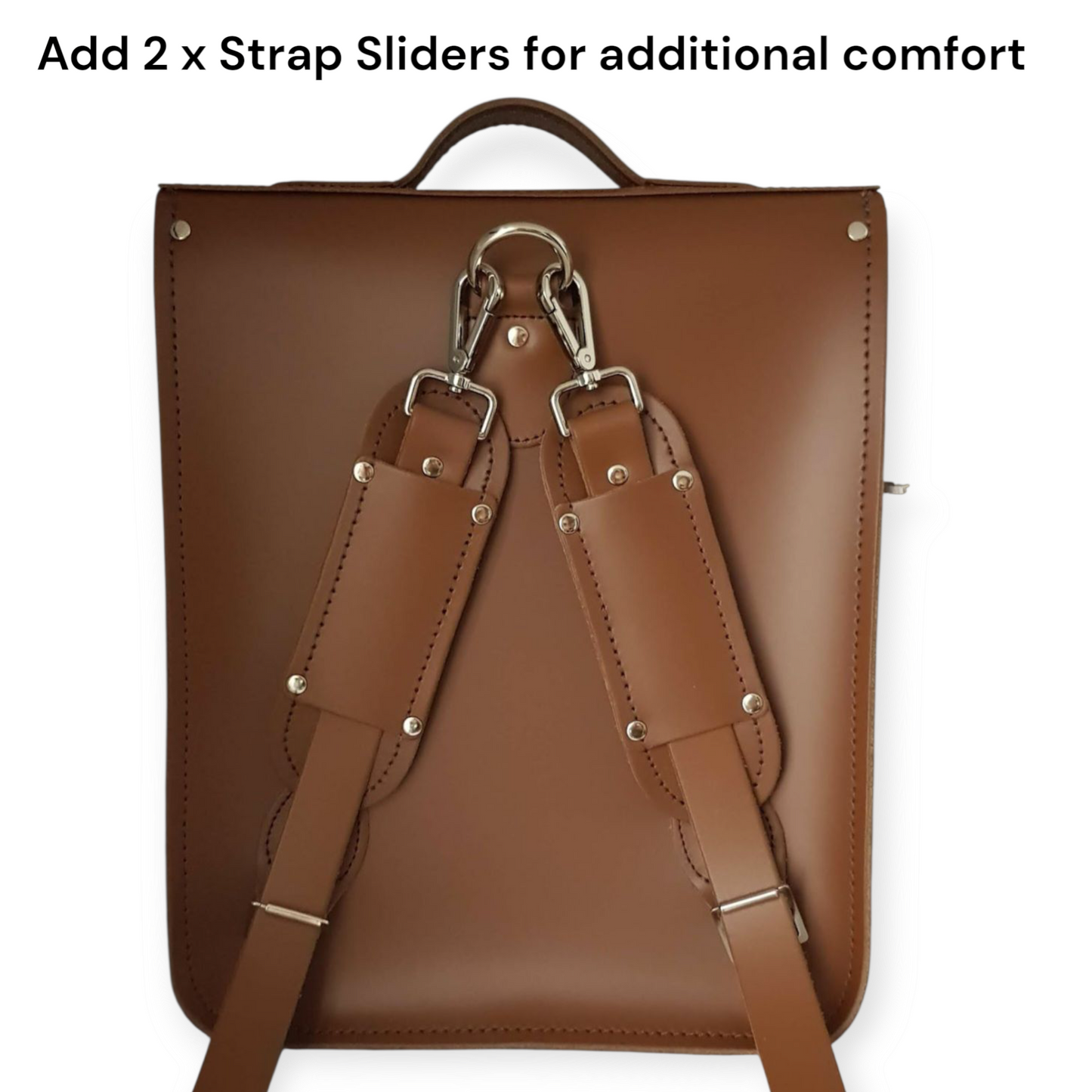 Interior view of the soft light brown lining of the handmade chestnut leather city backpack, emphasizing customization options and spacious compartments.