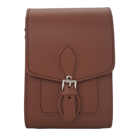 Luxurious interior of Chestnut Leather Festival Phone Bag featuring spacious compartment and practical card pockets, ideal for organising essentials.