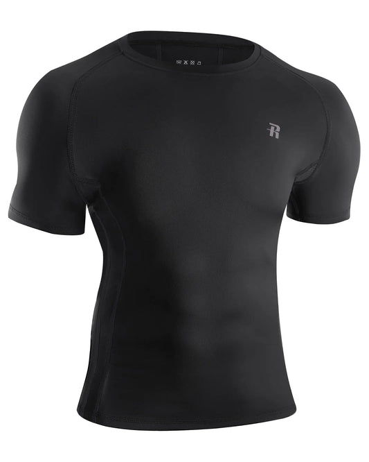Runhit Mens Compression Shirt Short Sleeve Black Compression Shirt Men Quick Dry Cool T-Shirt Sports Workout Baselayer 2XL, crafted from a lightweight blend, delivering comfort and support, perfect for various sports and fitness activities.