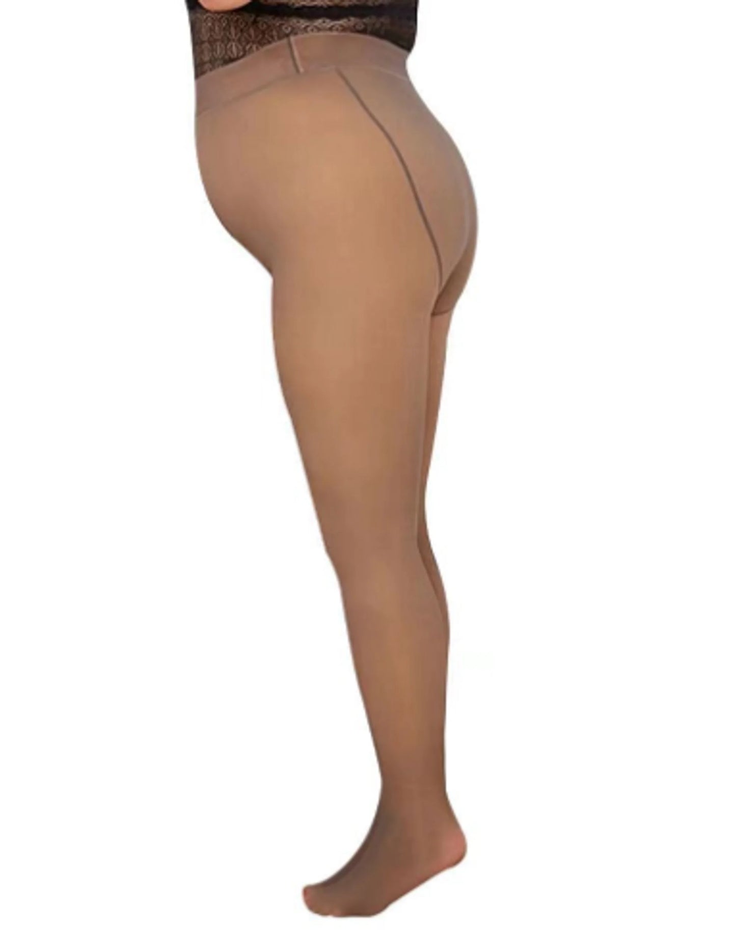 Luxury Women's Layla Fleece Tights showcased in a side view, highlighting the high-waisted design and sheer finish, perfect for winter fashion essentials. Insulated, durable, and stylish, designed for comfort and a flattering fit.