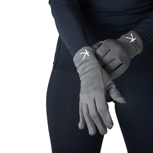 Elegantly crafted KYMIRA Infrared Fleece Gloves showcasing extended wrist design for a snug fit, perfect for winter sports and outdoor workouts.