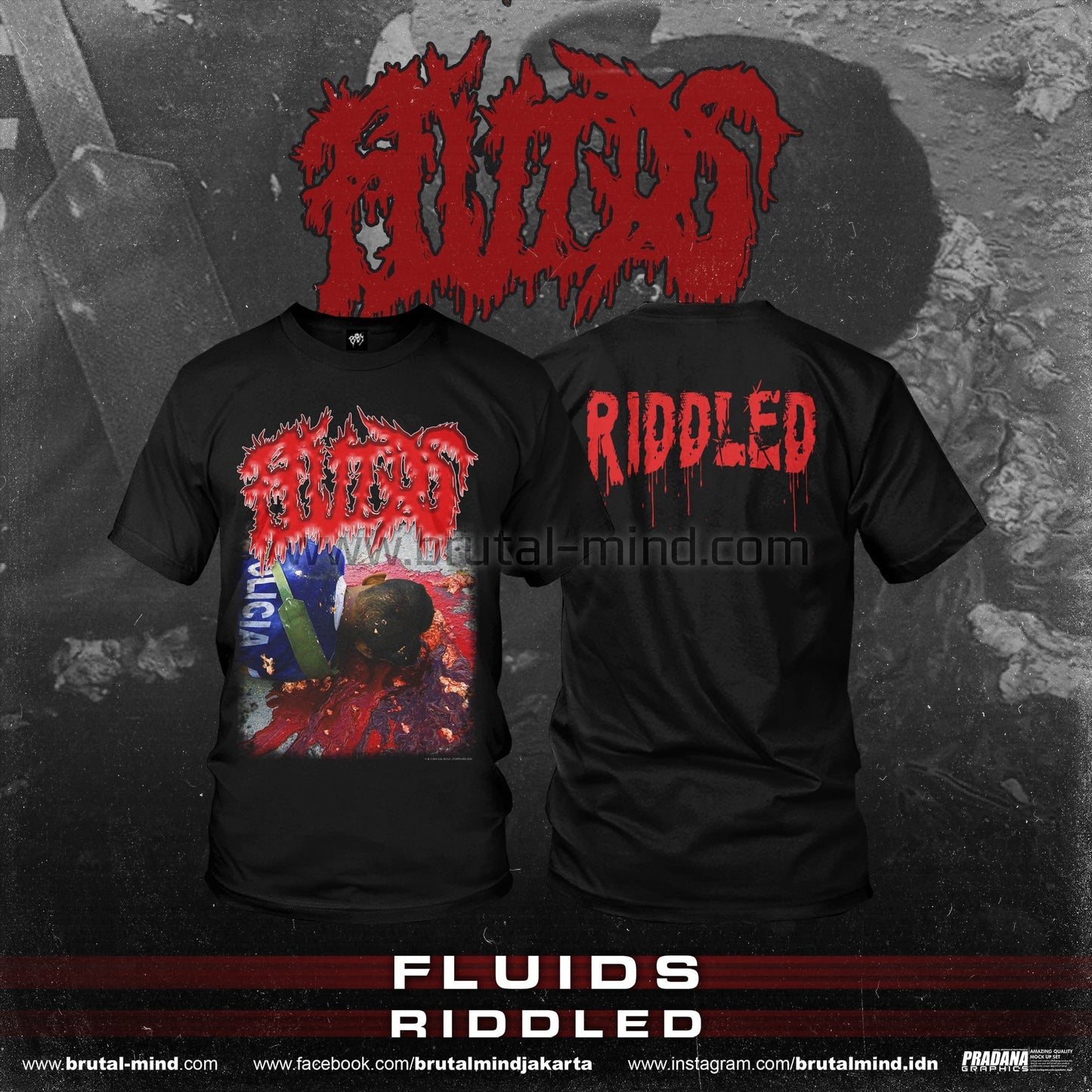 Stylish and officially licensed Riddled T-Shirt from Rancid Offal Records, showcasing unique Fluid designs for a luxurious look.