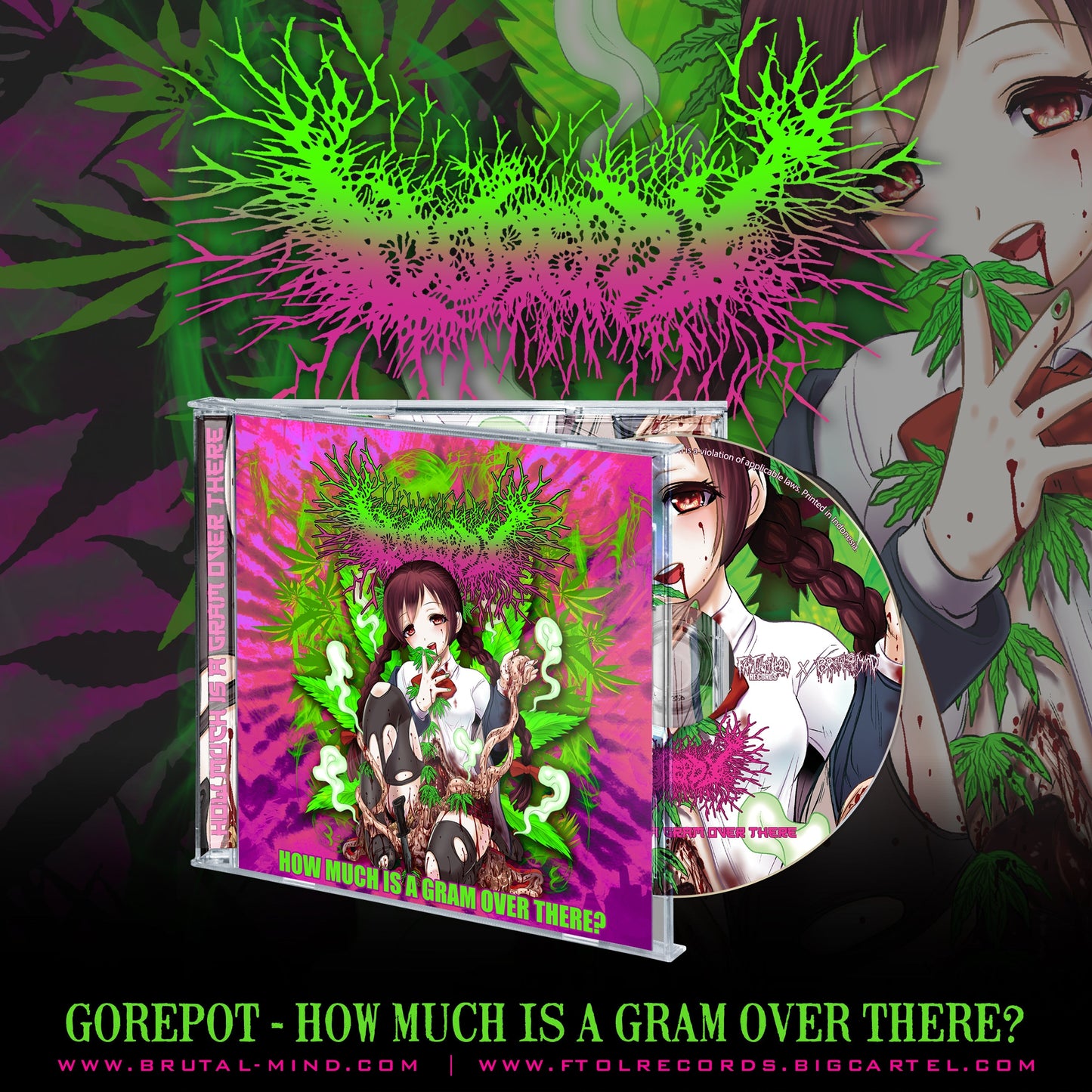 Gorepot - How Much Is A Gram Over There CD by Rancid Offal Records, showcasing the album cover art in a luxurious presentation.