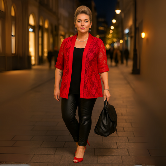 Satin Panel Lace Jacket with Button Sleeves