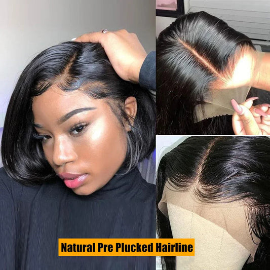 Short Brazilian Lace Front Wig crafted from Remy human hair, featuring a sleek straight design with Swiss lace for a natural finish.
