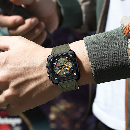 Close-up view of the luxurious stainless steel case of the men's sport chronograph watch, showcasing its exquisite craftsmanship and minimalist design.