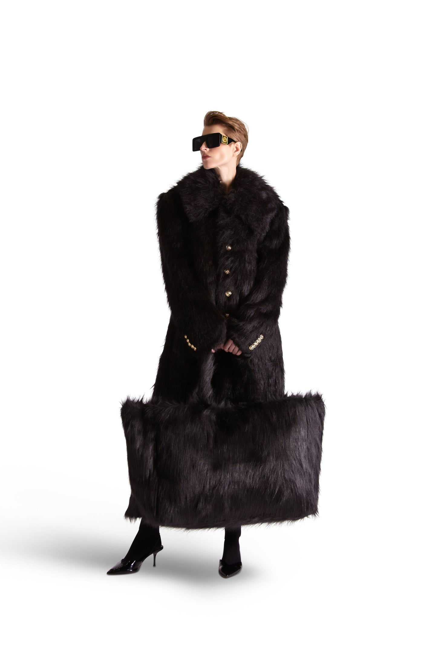 Luxury faux fur shoulder bag from Helen Anthony, featuring metal hook closure and showcasing the quality Italian materials used in its design.