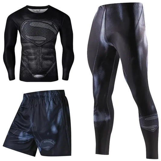Luxury Superman inspired compression bodysuit featuring a sleek design with moisture-wicking fabric, perfect for fitness enthusiasts.