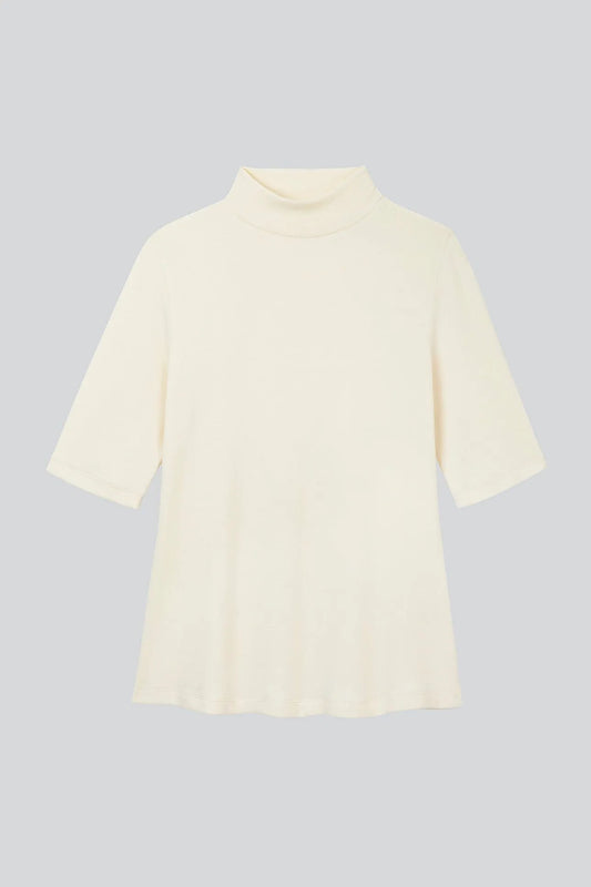 Stylish Women's Mock Neck Micro Modal Top with delicate ribbed design, exemplifying comfort and elegance, suitable for office and casual wear in UK sizes 8-16.