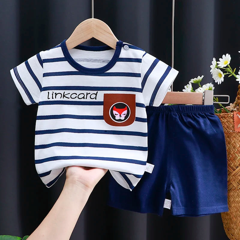 Unisex luxurious cotton t-shirt and shorts summer clothing set for baby boys and girls aged 1-3 years, designed for comfort and style, ideal for sunny days.