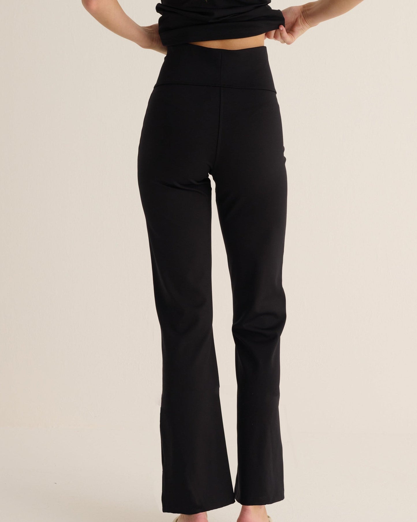Black soft hi-stretch kick flare leggings