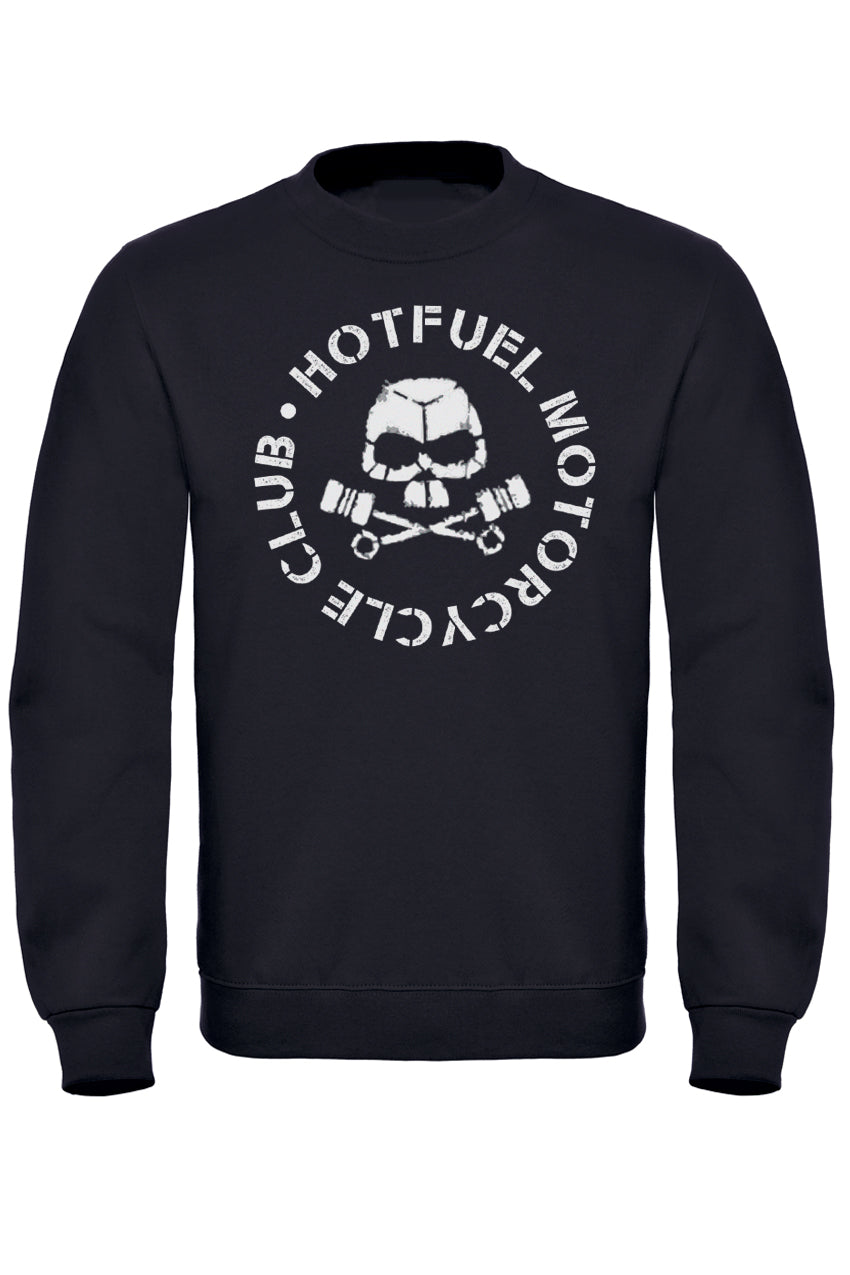 Premium Hotfuel Motorcycle Club Skull Sweatshirt - 80% Ringspun Cotton, Brushed Fleece, Ribbed Detailing