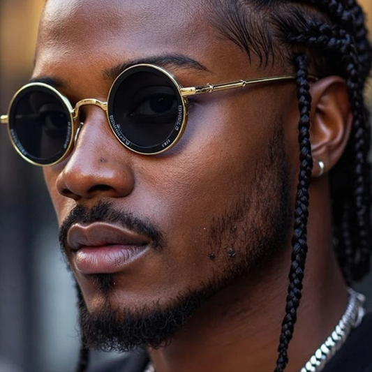 Luxury small frame round steampunk sunglasses for men, retro punk UV400 driving eyewear, perfect for trendy casual outfits.