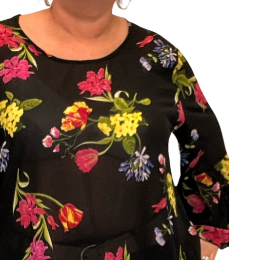 FLORAL CHIFFON BLOUSE WITH BELL SLEEVES