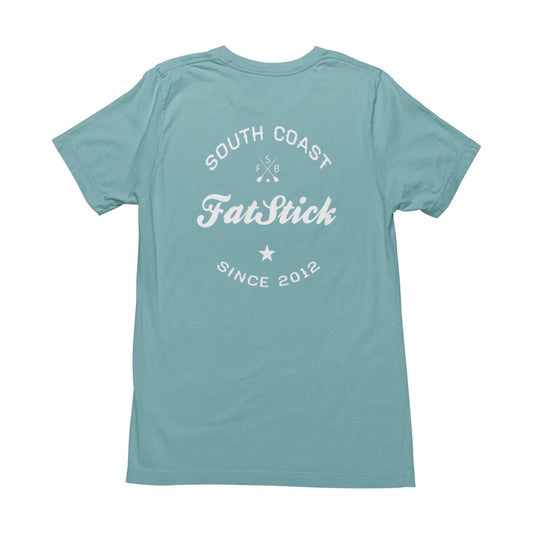 Rear view of Eco-Friendly Unisex South Coast Lifestyle T-Shirt, showcasing the bold flock print logo, inspired by Dorset's serene landscapes.