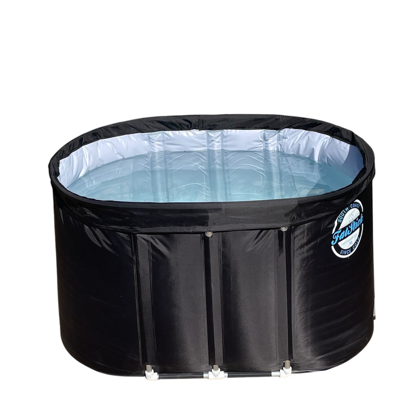 FatStick Cold Water Therapy Recovery Ice Bath in a luxurious outdoor setting, showcasing its sleek portable design and premium insulation, perfect for enhancing muscle recovery and mental wellness.