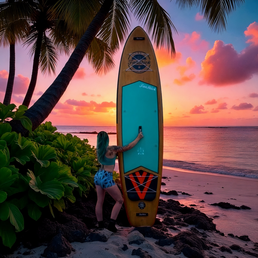 Stylish wheeled bag included with every Wooden Menace Inflatable Paddle Board, offering convenience and sophistication for paddle enthusiasts.