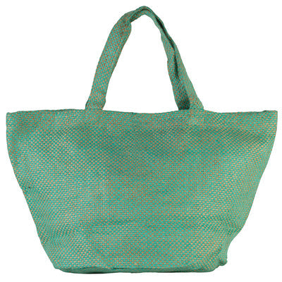 Elegant 58L jute bag with soft dyed yarn, showcasing ecological craftsmanship and a stylish zipped inner pocket.