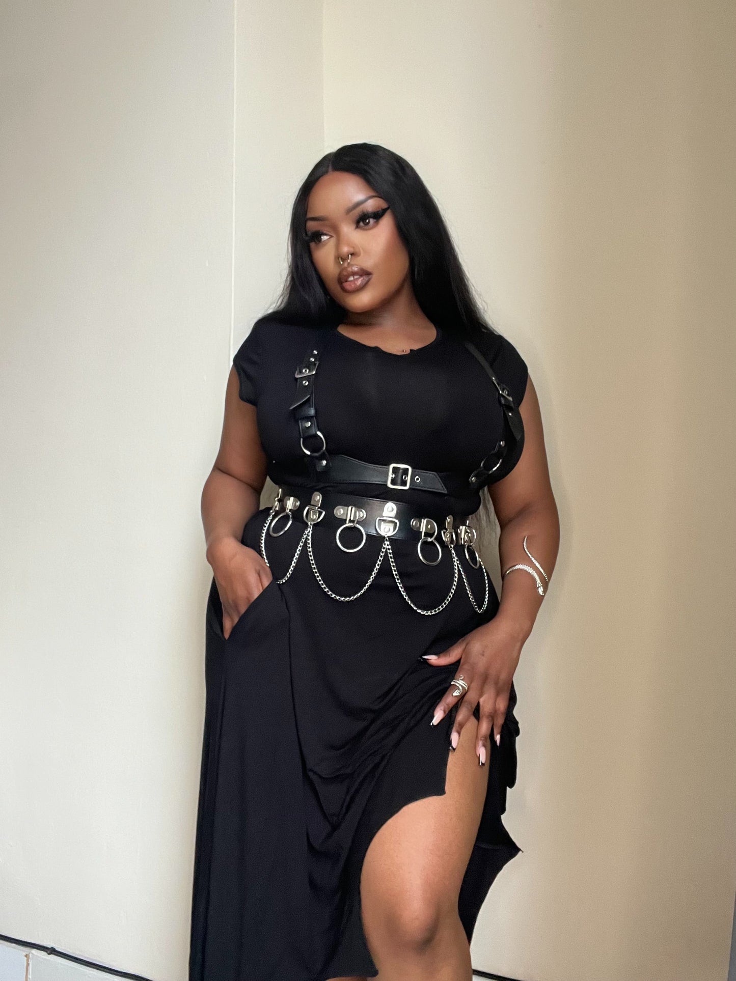 Necessary Evil Evaki Hi-Low Dress With Pockets, Gothic Bat Wing Hem, UK Sizes 8-22, Soft Stretch Jersey