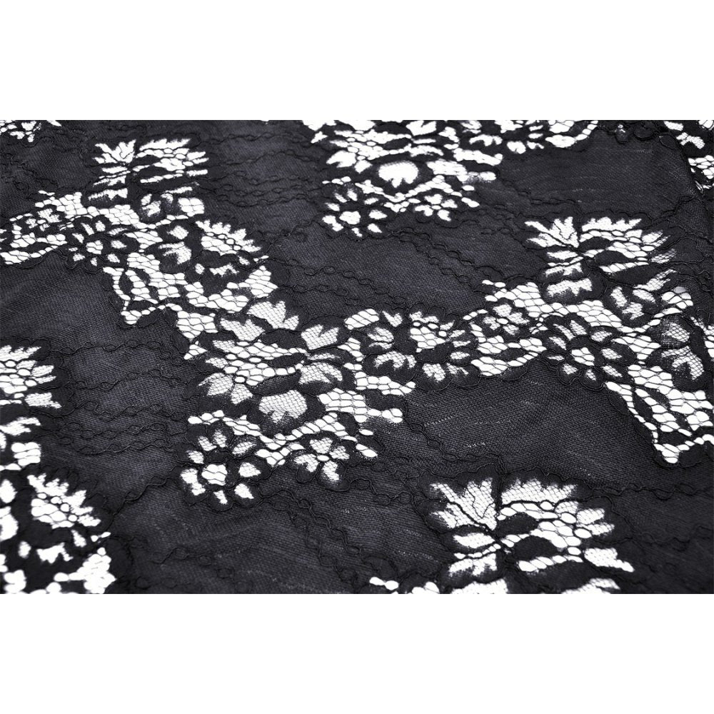 Elegant Dark in Love Women's Gothic Lace Coat featuring a pointed collar, ruffled details, and extra long sleeves, perfect for adding a dramatic flair to any outfit.