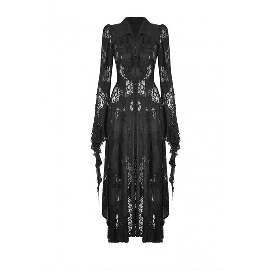 Elegant Dark In Love gothic lace coat featuring a pointed collar and intricate ruffle detailing, perfect for adding a sophisticated touch to any outfit.