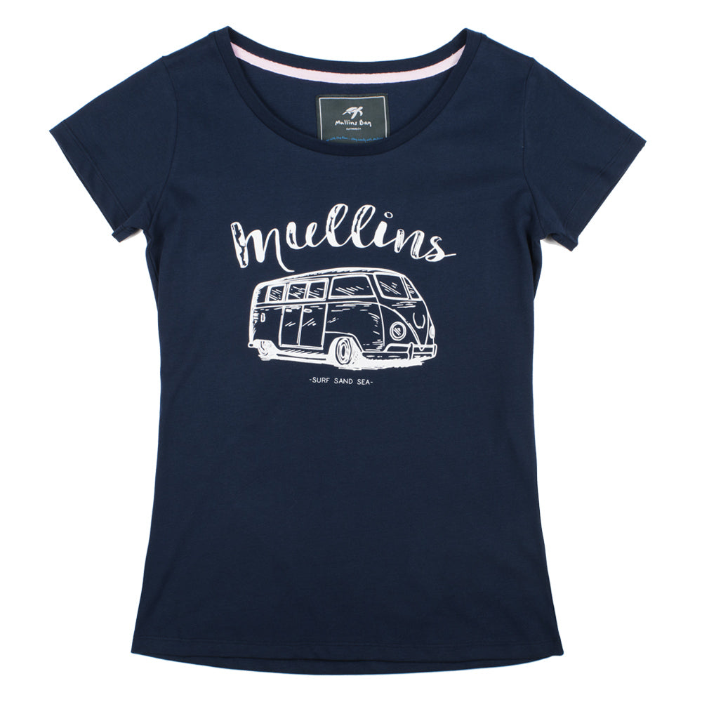 Luxury ladies navy short sleeved t-shirt made from super soft 100% cotton with a flattering scoop neckline, perfect for a relaxed fit and stylish comfort.