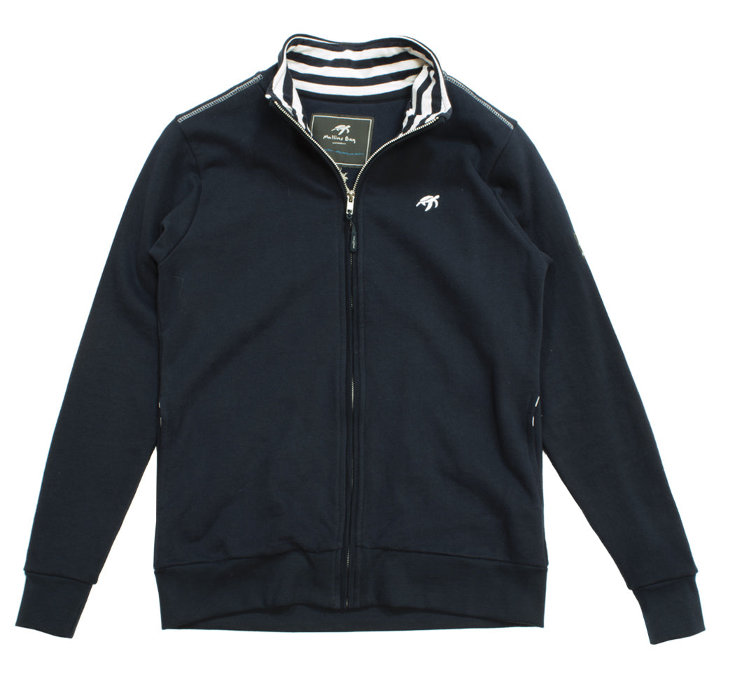 Ladies navy full zip sweatshirt crafted from soft washed 100% cotton, featuring side pockets and a fitted design for ultimate comfort. Perfect for casual outdoor wear.