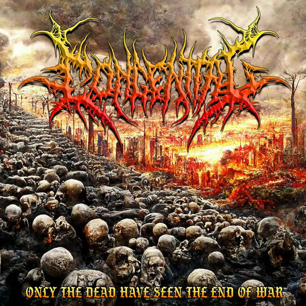 Album cover for Congenital's 'Only the Dead Have Seen the End of War' CD released by Rancid Offal Records, featuring dark and intense artwork that embodies the essence of Death Metal music.