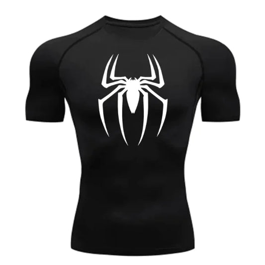 Dynamic performance fitness Spiderman Compression T-Shirt for Men from Dazzling Dreams Studio, designed for optimal support during workouts.