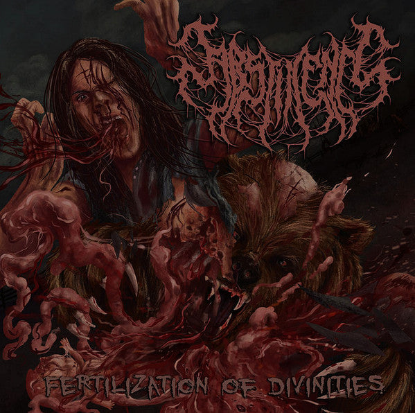 Luxury CD cover of Abstinency's 'Fertilization of Divinities', an official release by Rancid Offal Records, showcasing the vital essence of death metal music.