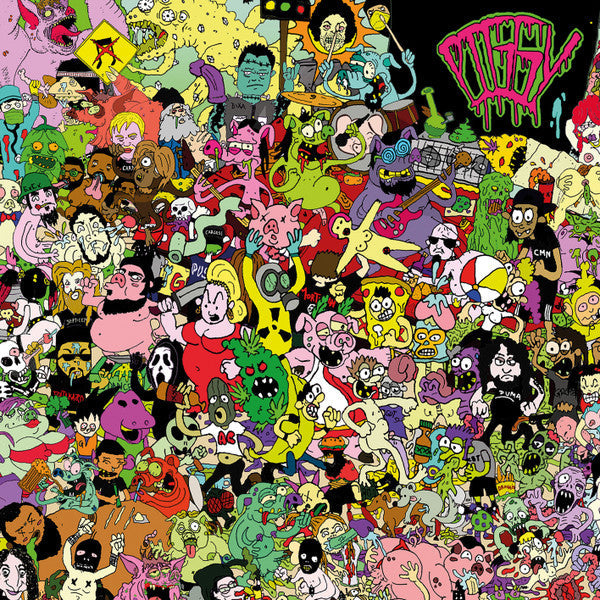 Official CD cover art for Piggy's album 'Superfiesta' released by Rancid Offal Records, showcasing vibrant artwork that reflects the intense Goregrind genre and its Chilean roots.