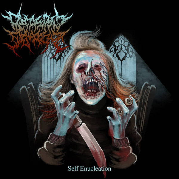 Decrepit Depravity's Self Enucleation CD cover art, showcasing the dark and intense style of this Death Metal album released by Rancid Offal Records, perfect for collectors and fans of the genre.