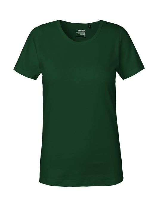 Stylish women’s organic cotton T-shirt featuring a classic fit and soft heavy interlock knit, ideal for sustainable luxury.