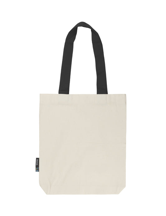 Elegant Premium Fairtrade Twill Bag featuring vibrant contrast handles, crafted from heavyweight organic cotton, suitable for eco-conscious fashion.