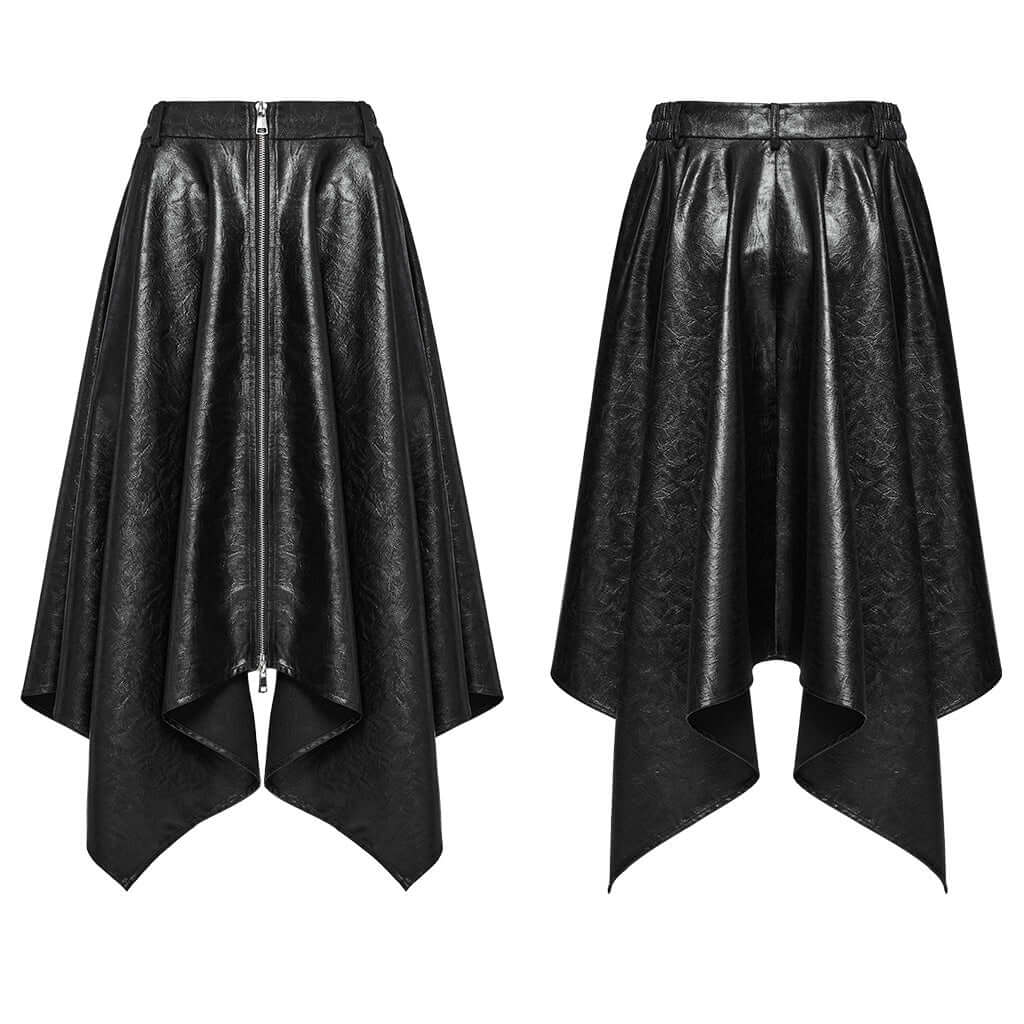 Close-up of the front zipper detail on the Punk Rave Myra Faux Leather Skirt, highlighting its high-quality craftsmanship and modern design for a chic look.